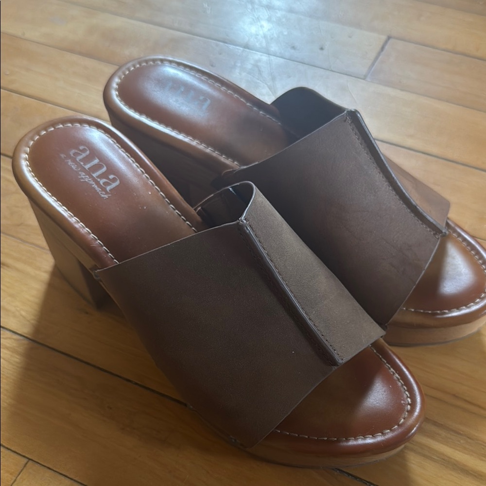 a.n.a Brown Mules with Wide Strap and Platform Sole
